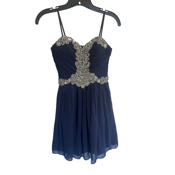 City Triangle Juniors Size 1 Blue Embellished Mini Prom Dress Night Out - Picture 1 of 4